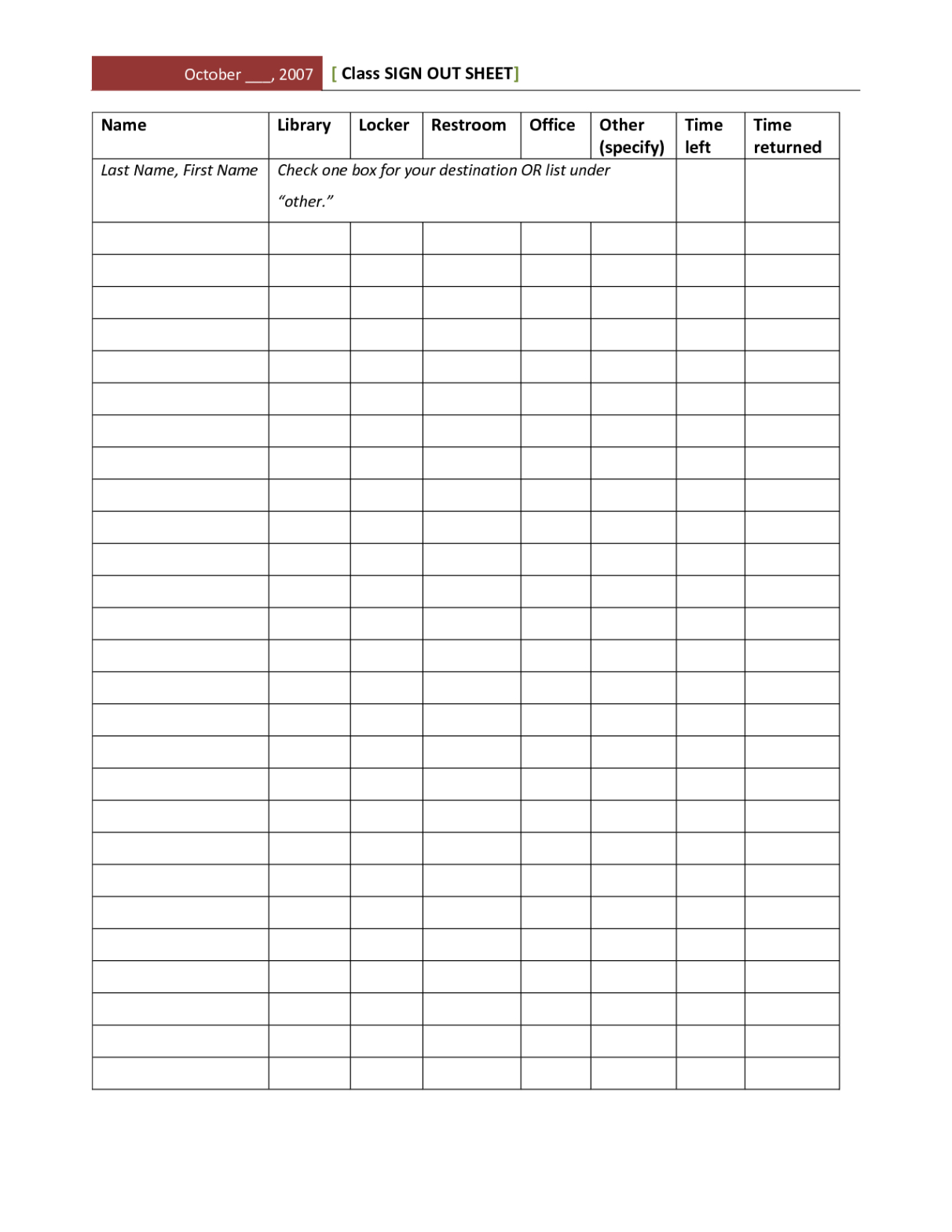 Free Printable Bathroom Sign Off Sheet Template Pdf Sample