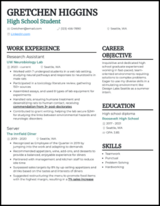 Free Printable College Resume For High School Students Template Word