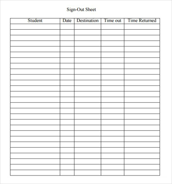 Free Printable Parent Sign In And Out Sheet Template  Sample