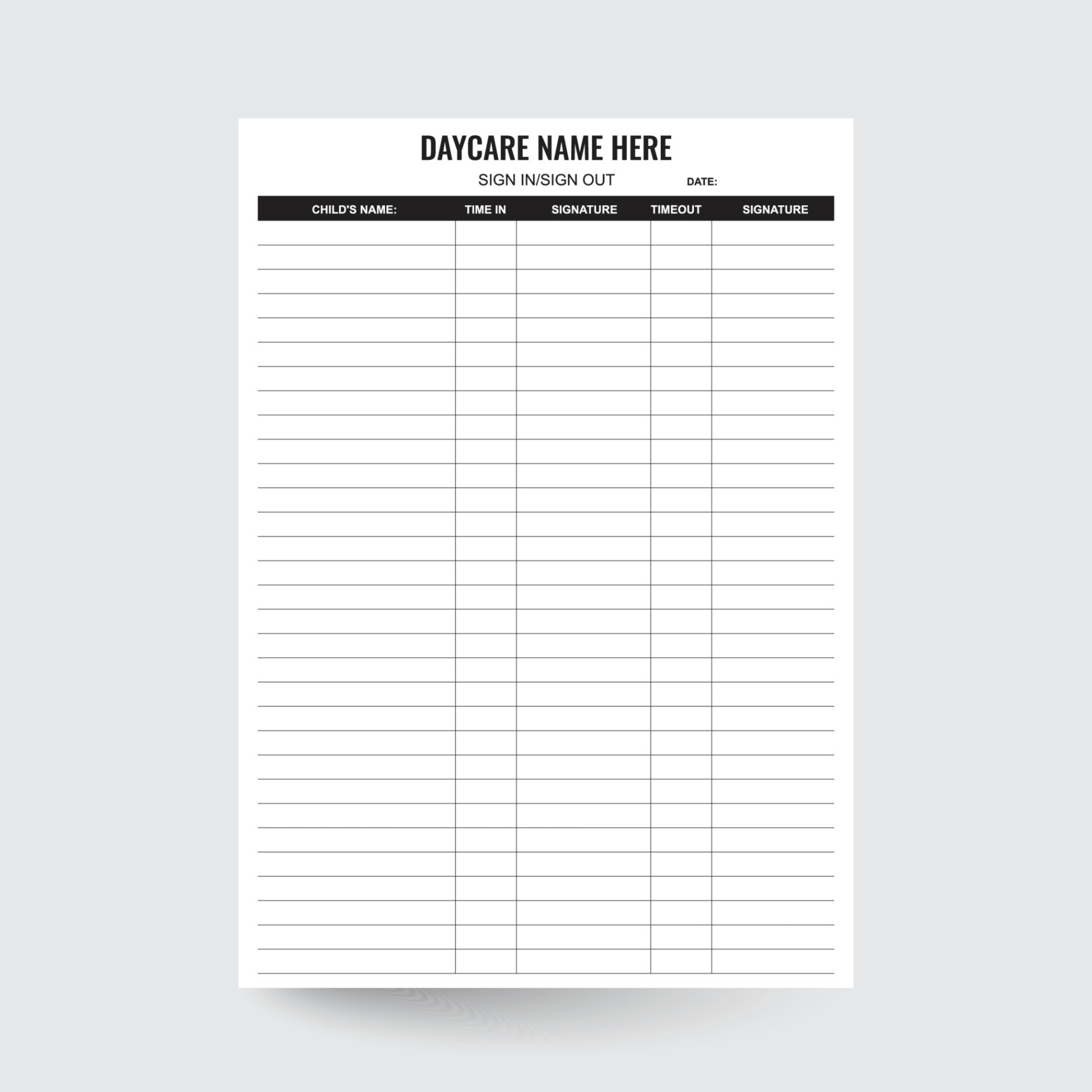 Free Printable Parent Sign In And Out Sheet Template  Sample