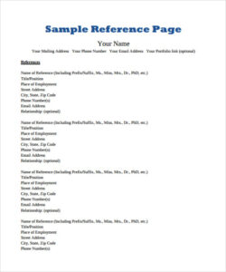 Free Printable Reference Page For Resume Template Word