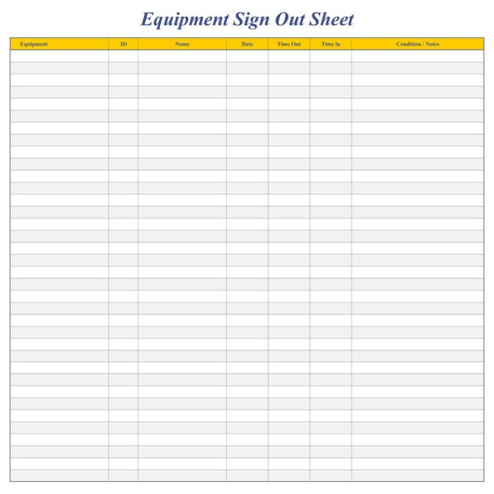 Free Printable Supply Sign Out Sheet Template Excel Sample