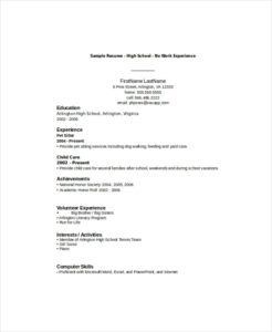 Free Sample College Resume For High School Students Template Excel