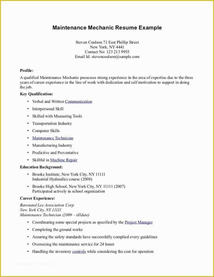 Free Sample Crafton Hills No Job Experiance Resume Template Excel