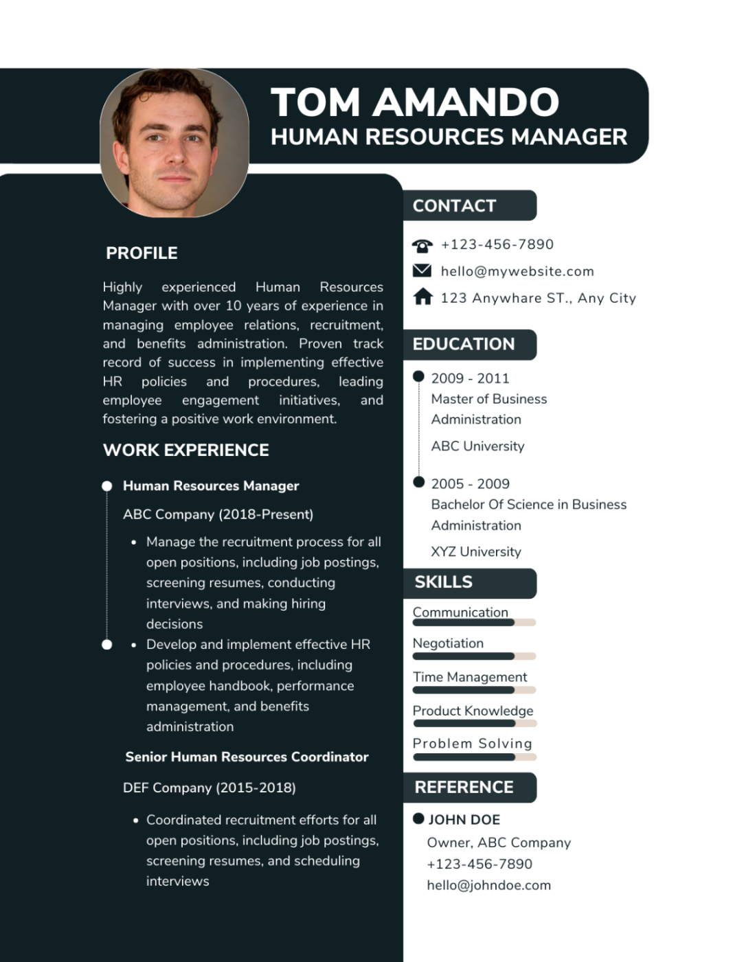 Free Sample Human Resources Manager Resume Template Excel