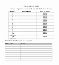 Free  Team Snack Sign Up Sheet Template Doc Sample