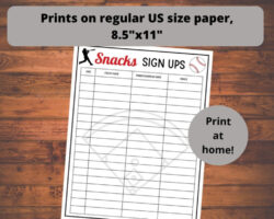 Printable Baseball Snack Sign Up Sheet Template Word Sample