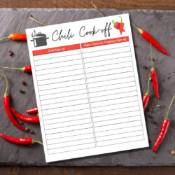 Printable Chili Cook Off Sign Up Sheet Template  Sample