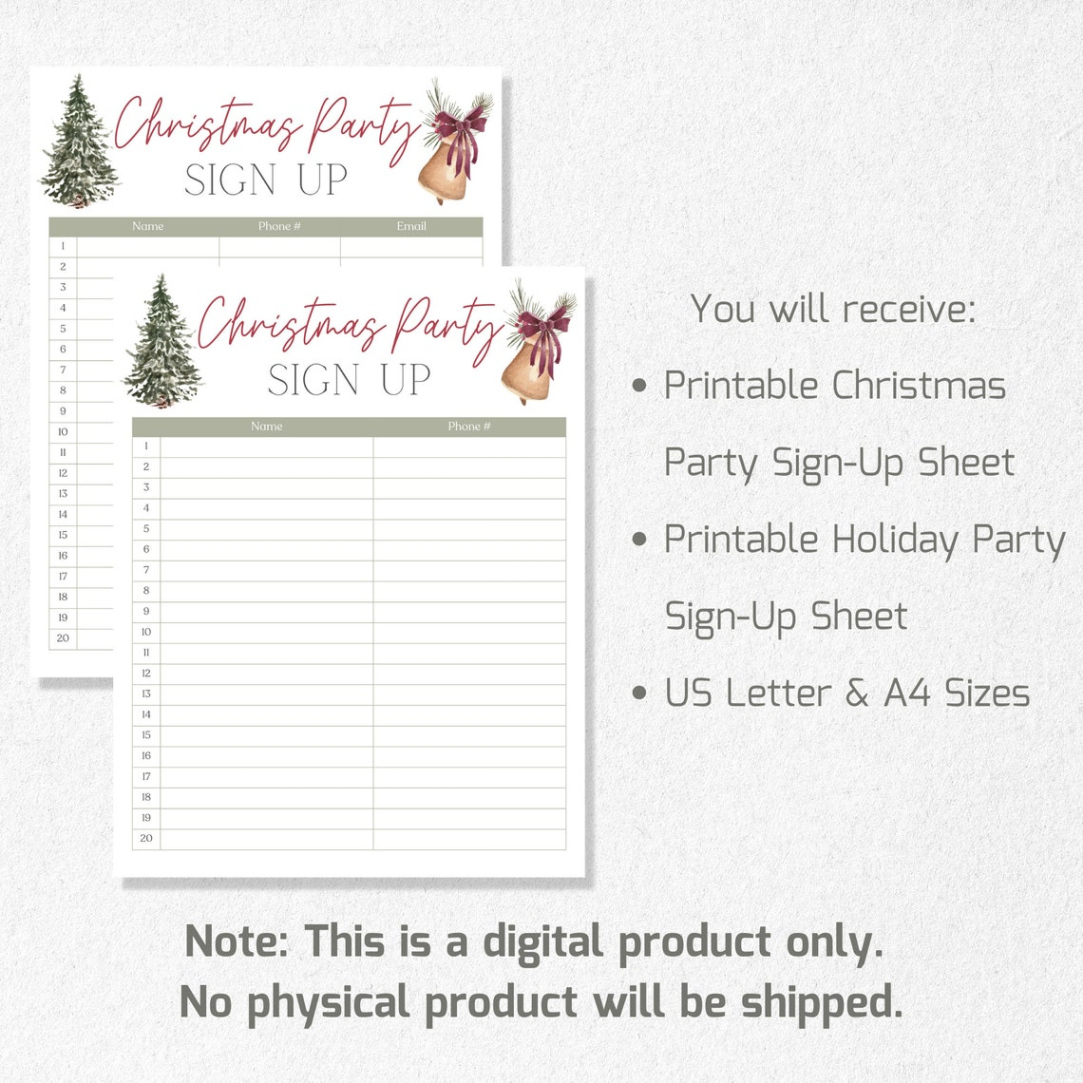 Printable Christmas Party Sign Up Sheet Template Doc