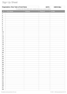 Printable Golf Team Sign Up Sheet Template