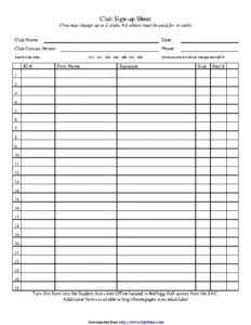 Printable Golf Team Sign Up Sheet Template  Sample