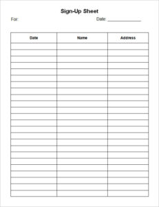 Printable School Club Sign Up Sheet Template Doc