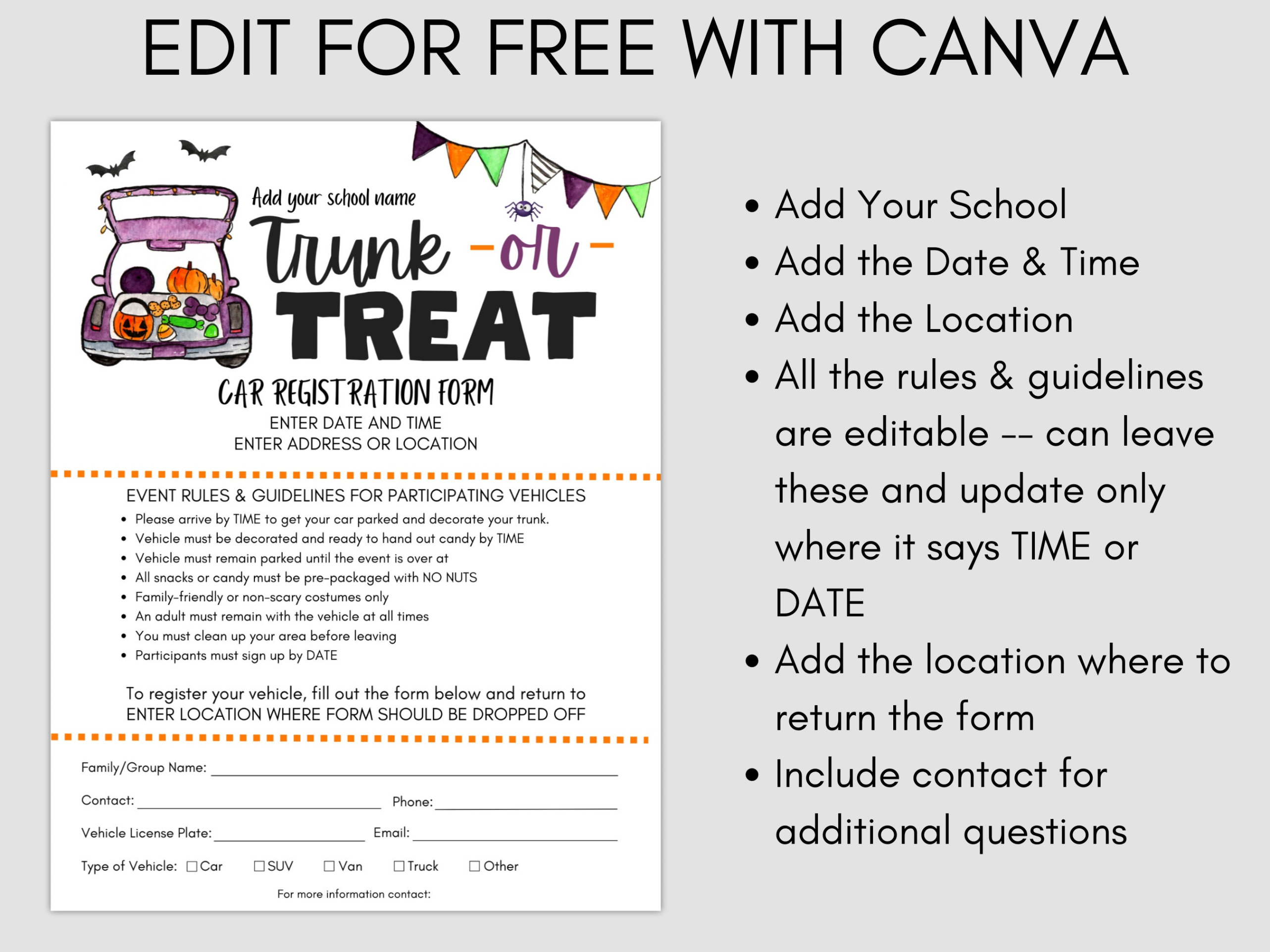 Printable Trunk Or Treat Sign Up Sheet Template Excel