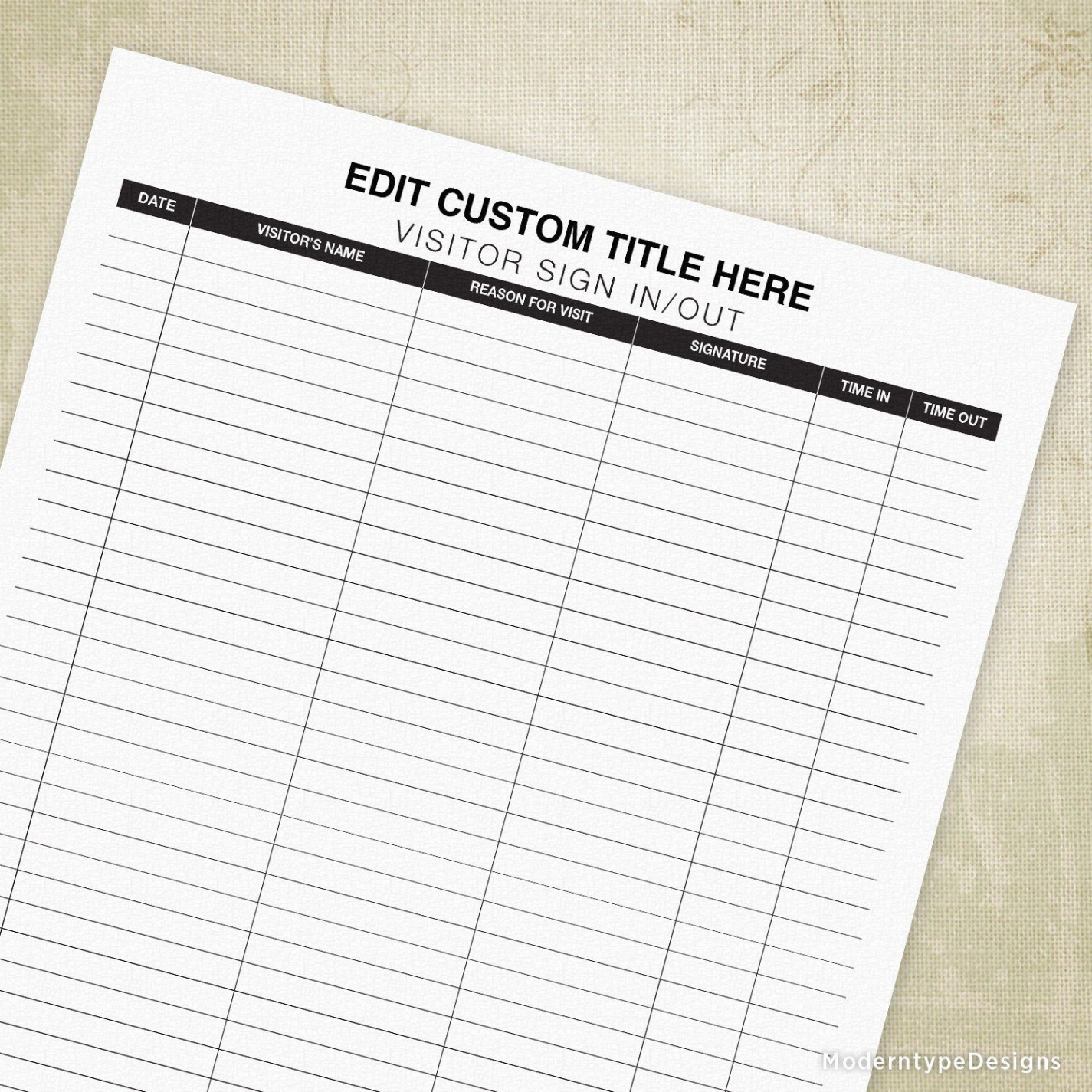 Printable Visitor Sign In Out Sheet Template Doc