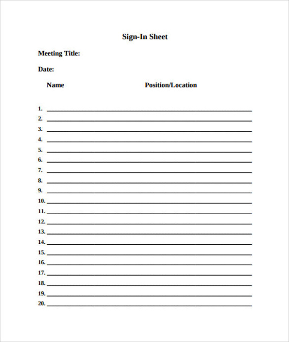 Attendance Sign In Sheet Template Pdf