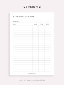 Bathroom Cleaning Sign Off Sheet Template Word Sample