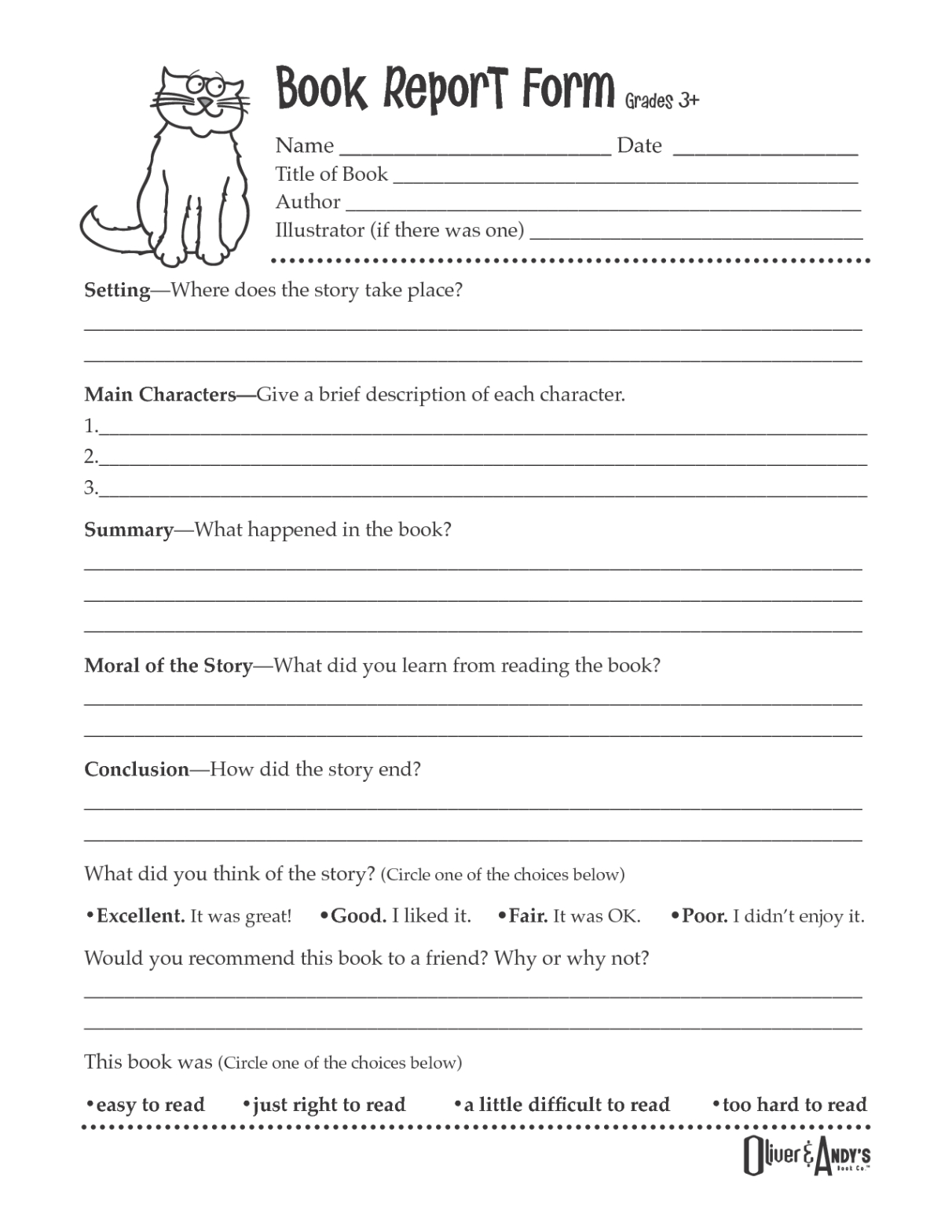 Blank 3Rd Grade Classic Book Report Template Example