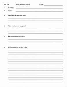 Blank Book Report For 5Th Grade Template Example