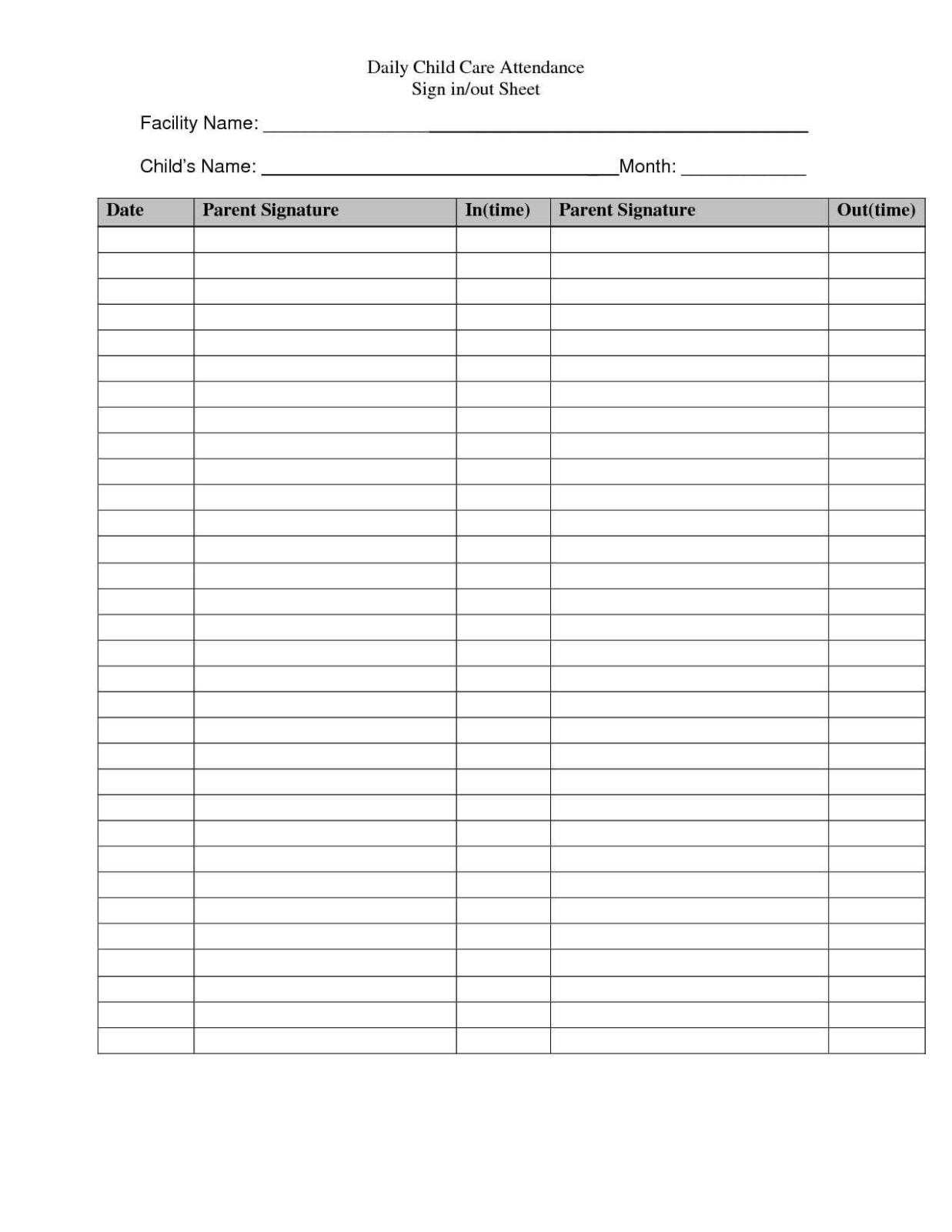 Blank Event Sign In Sheet Template Excel