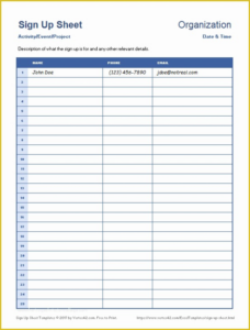 Blank Event Sign Up Sheet Template Excel