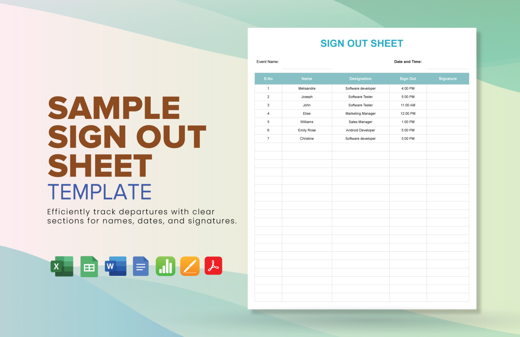 Blank Material Sign Out Sheet Template Doc Sample