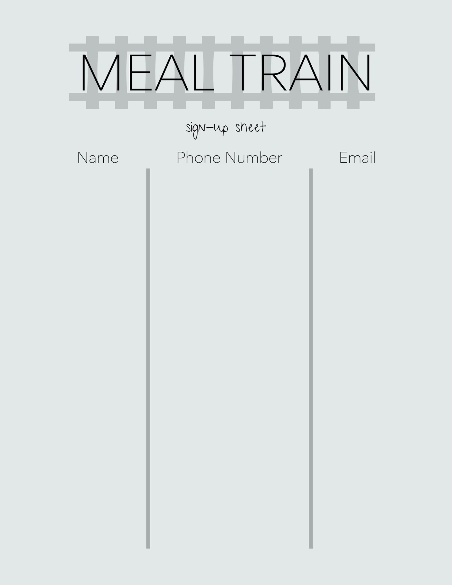 Blank Meal Train Sign Up Sheet Template Pdf