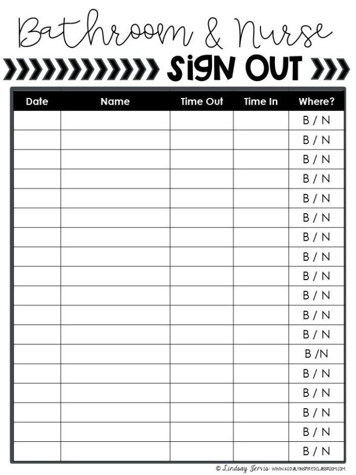 Blank Restroom Sign Out Sheet Template  Sample