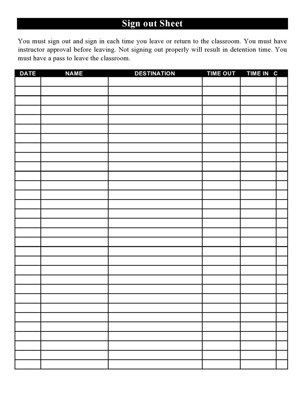 Blank Supply Sign Out Sheet Template Pdf Sample