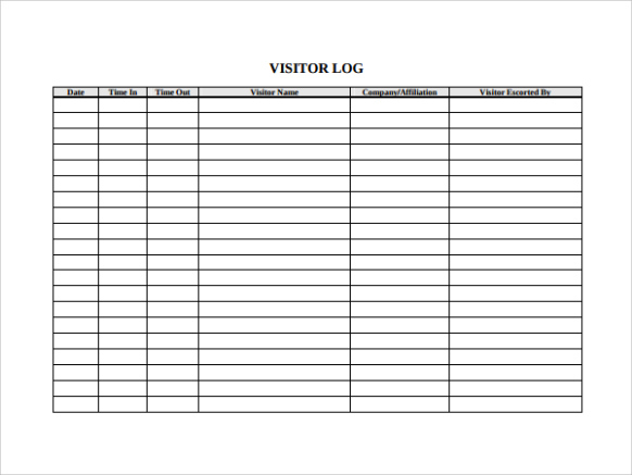 Blank Visitor Sign In Out Sheet Template Word