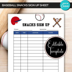 Custom Baseball Snack Sign Up Sheet Template Doc