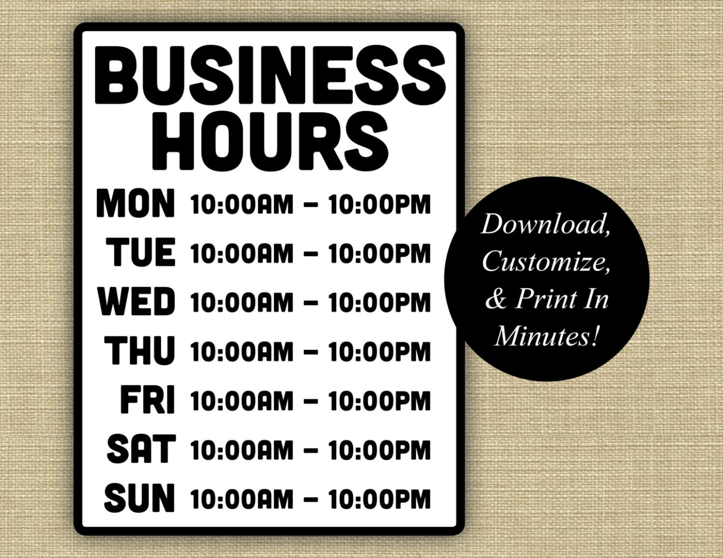 Custom Business Hour Sign Template