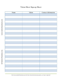 Custom Talent Show Sign Up Sheet Template Pdf