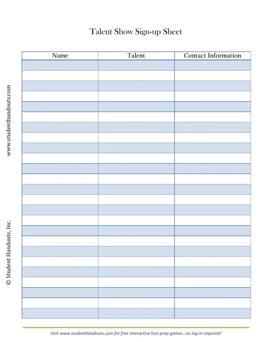 Custom Talent Show Sign Up Sheet Template Pdf