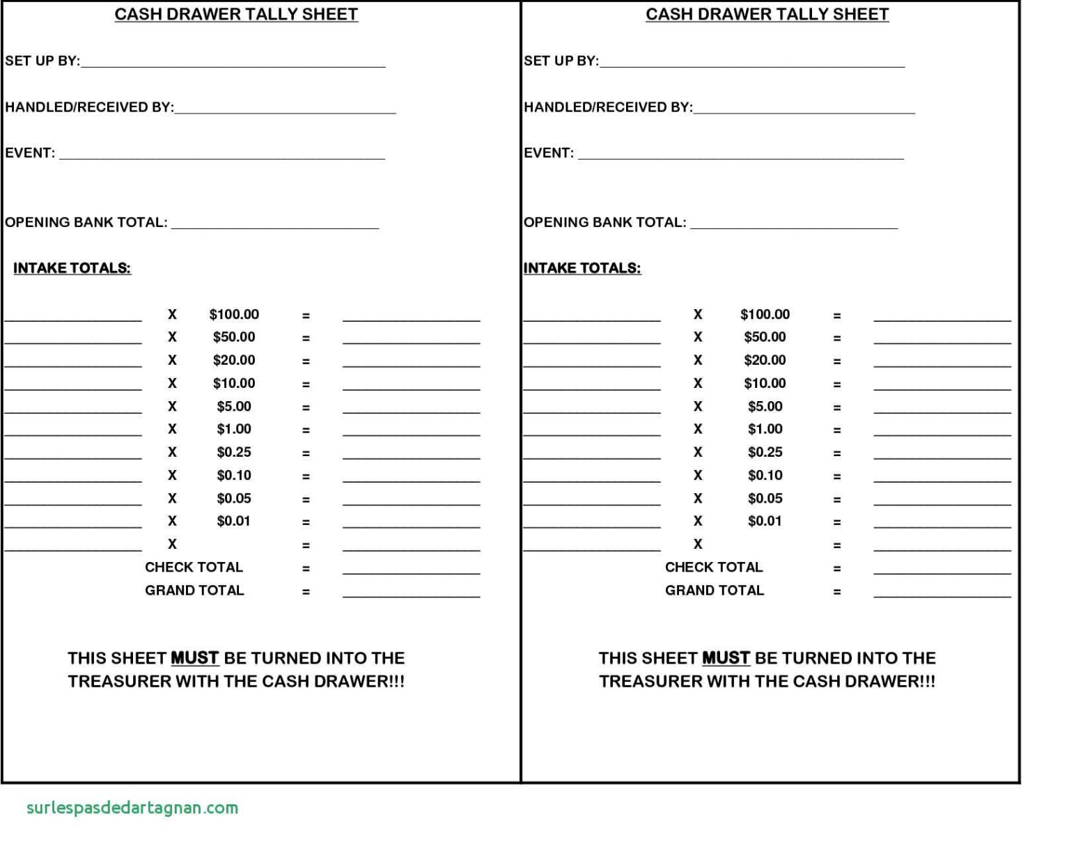 Editable Cash Drawer End Of Day Cash Register Report Template