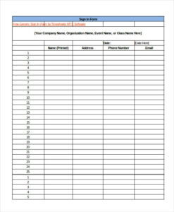 Editable Event Sign Up Sheet Template Excel Sample