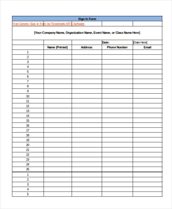 Editable Event Sign Up Sheet Template Excel Sample