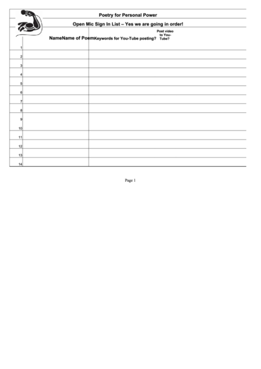 Editable Open Mic Sign Up Sheet Template Doc