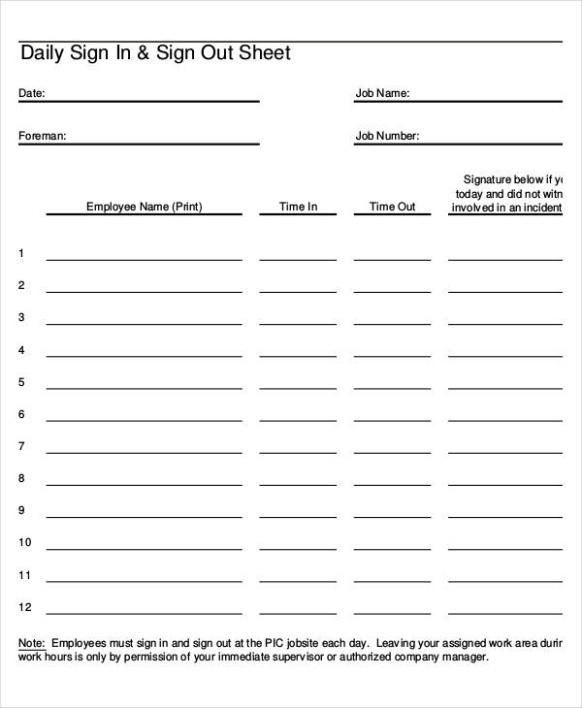 Employee Sign In Sheet Template Excel