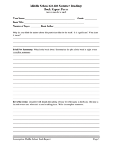 Free Blank 5Th Grade Book Report Outline Template Doc