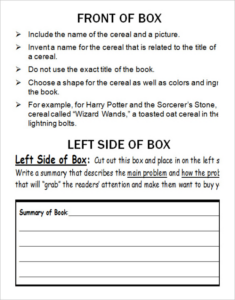 Free Blank 5Th Grade Cereal Box Book Report Template Pdf