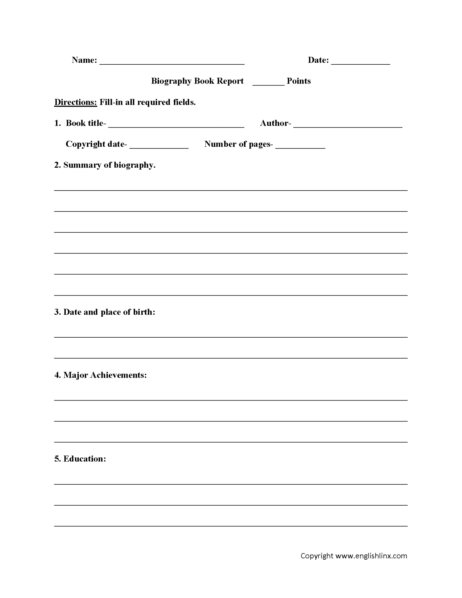 Free Blank 5Th Grade Mini Book Report Template