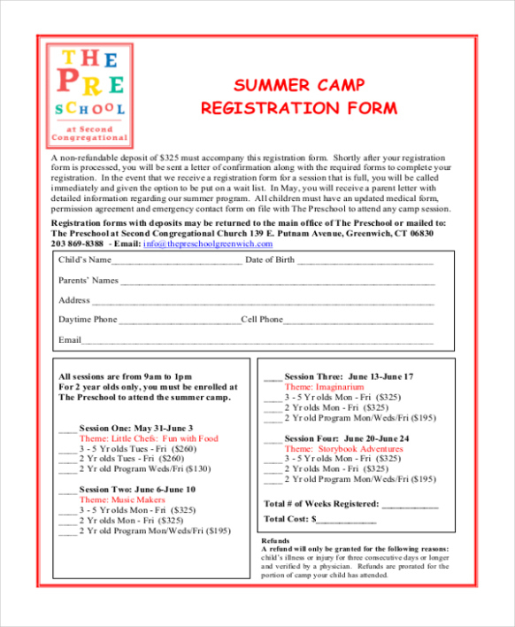 Free Blank Camp Sign Up Form Template Pdf Sample