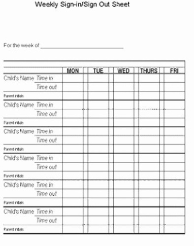 Free Blank Child Care Sign In And Out Sheet Template Excel Sample