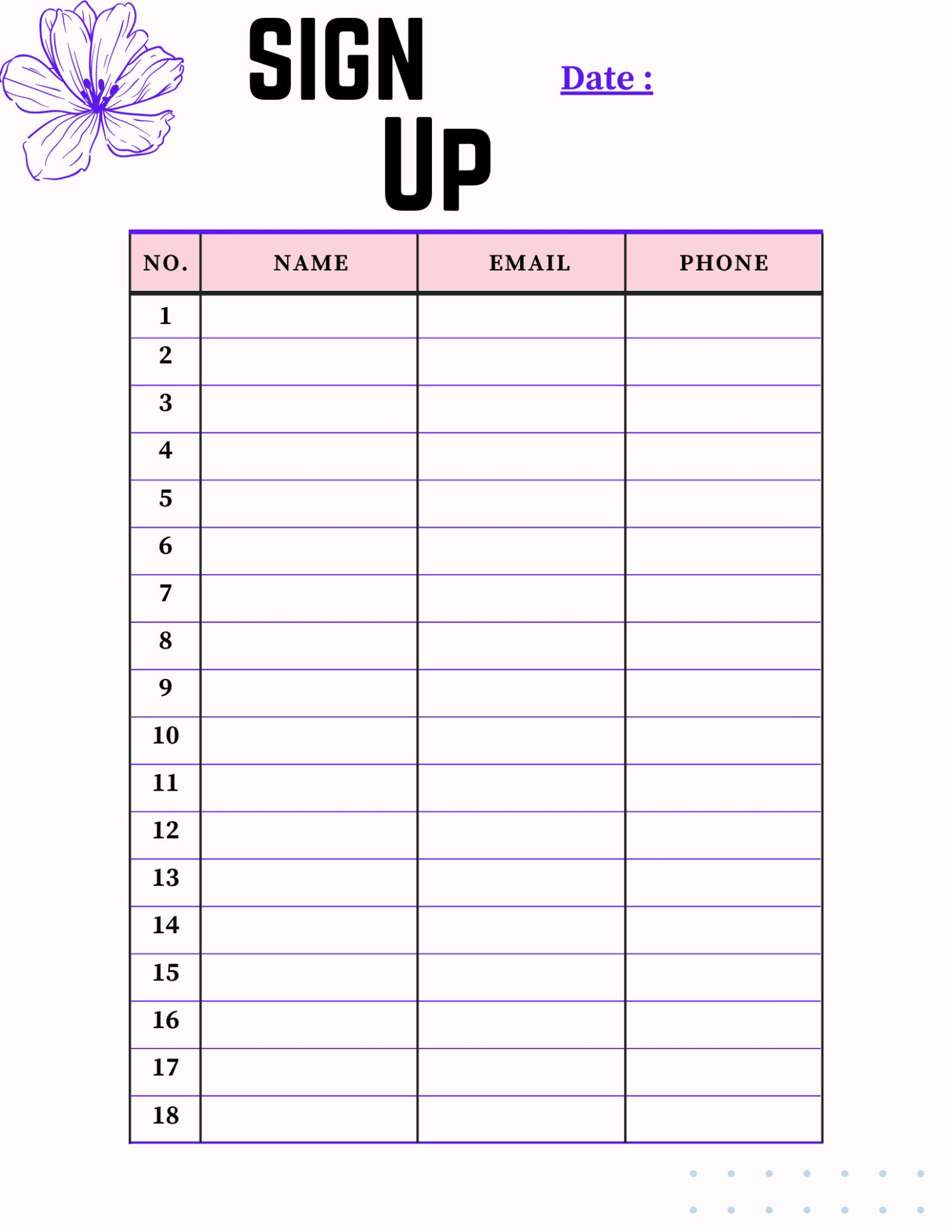 Free Blank Customer Sign Up Sheet Template Word Sample