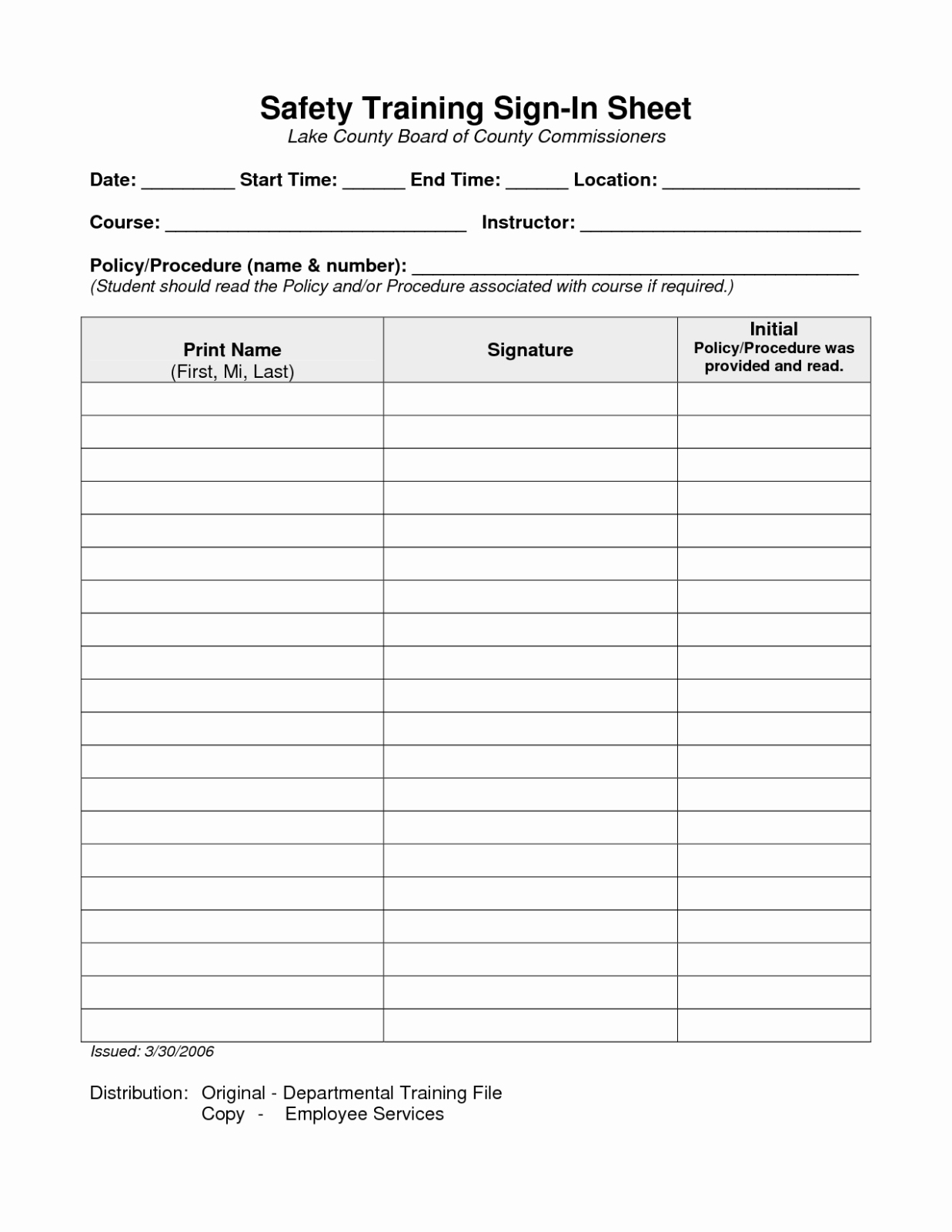 Free Blank Employee Handbook Sign Off Sheet Template