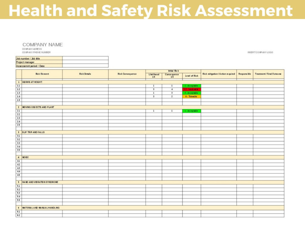 Free Blank Risk Assessment Sign Off Template Excel