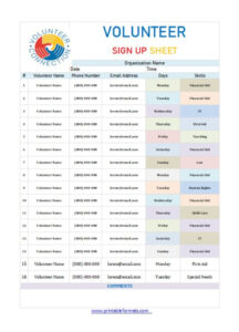 Free  Camp Sign Up Sheet Template Pdf