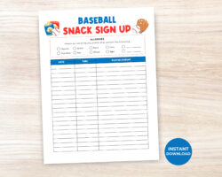 Free Custom Baseball Snack Sign Up Sheet Template Pdf