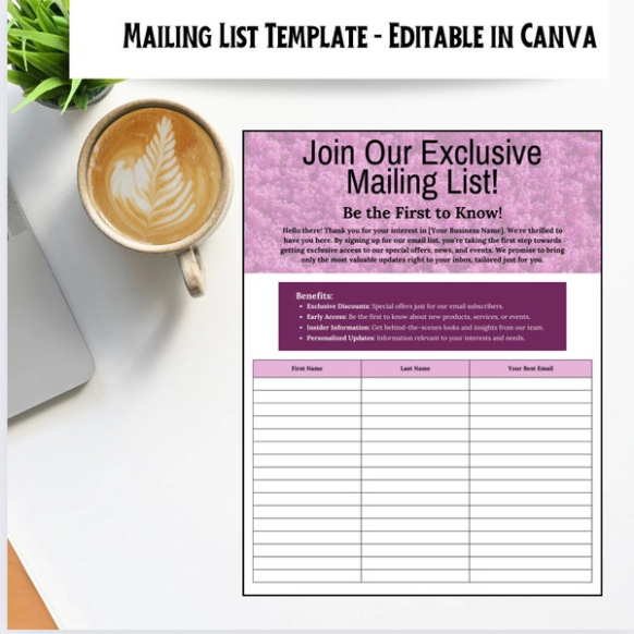 Free Editable Mailing List Sign Up Template Doc Sample