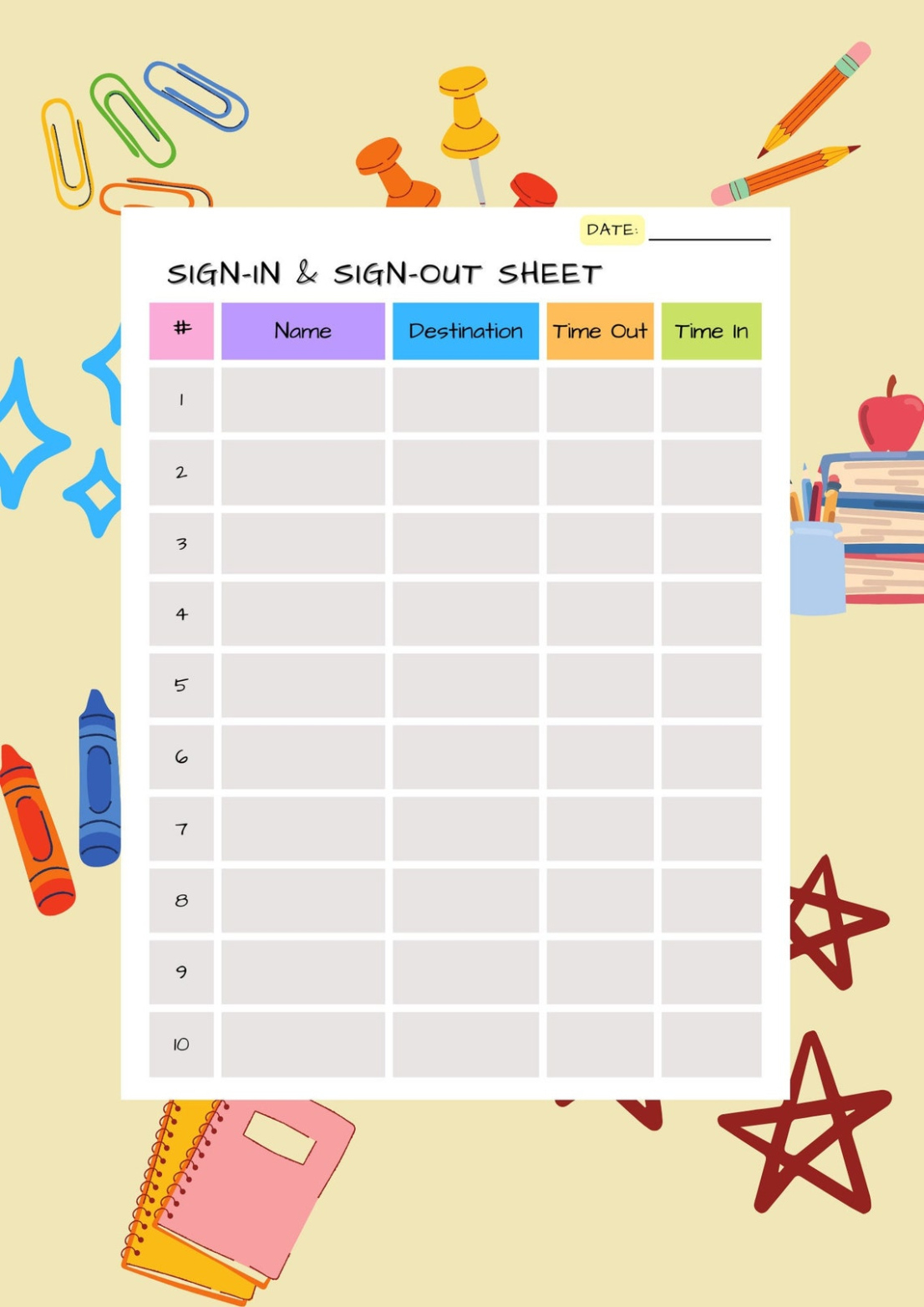 Free Editable Preschool Sign In And Out Sheet Template Excel Sample